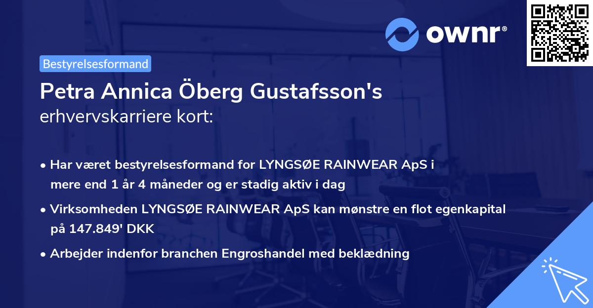 Petra Annica Öberg Gustafsson's erhvervskarriere kort