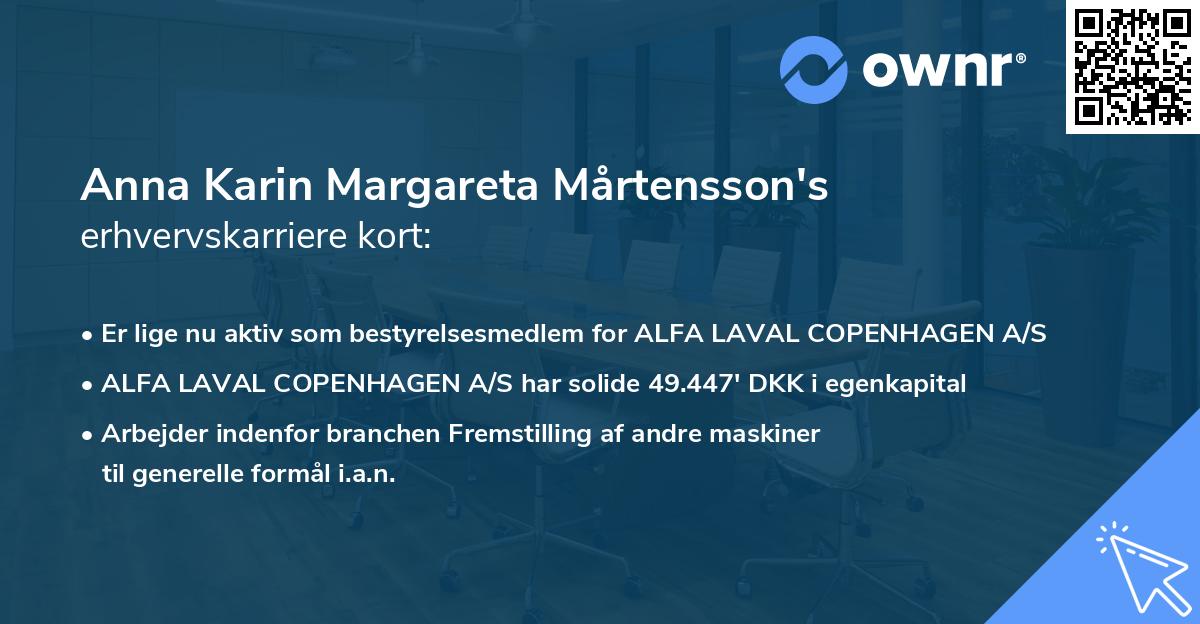 Anna Karin Margareta Mårtensson's erhvervskarriere kort