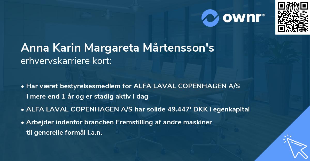 Anna Karin Margareta Mårtensson's erhvervskarriere kort