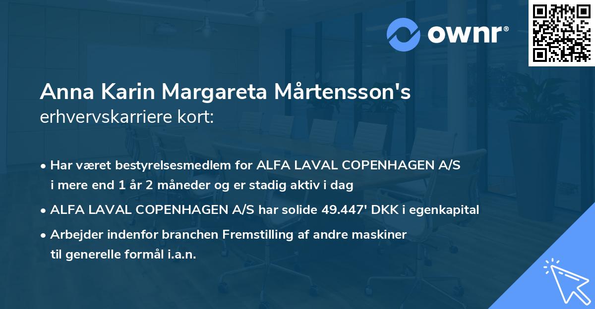 Anna Karin Margareta Mårtensson's erhvervskarriere kort