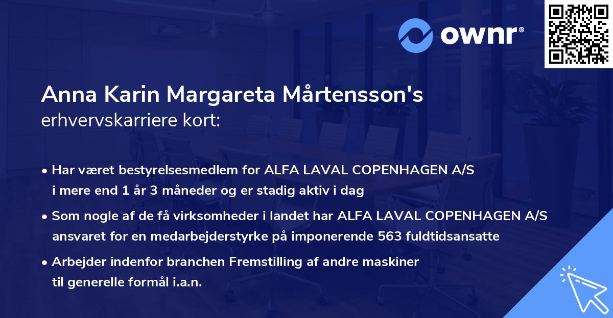Anna Karin Margareta Mårtensson's erhvervskarriere kort