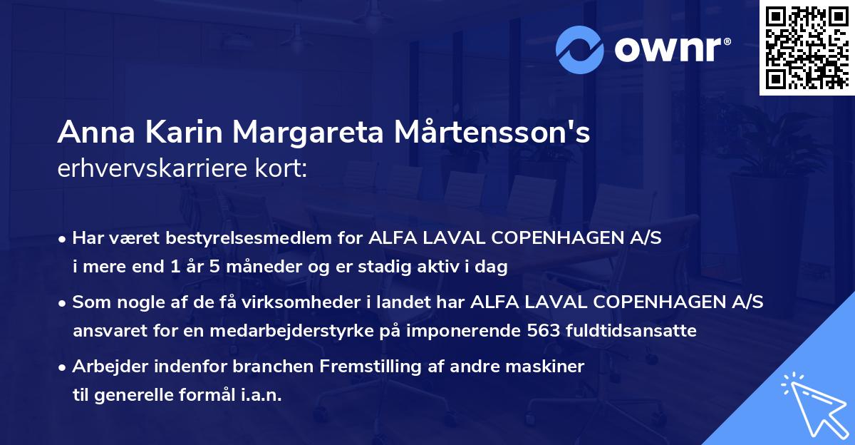 Anna Karin Margareta Mårtensson's erhvervskarriere kort