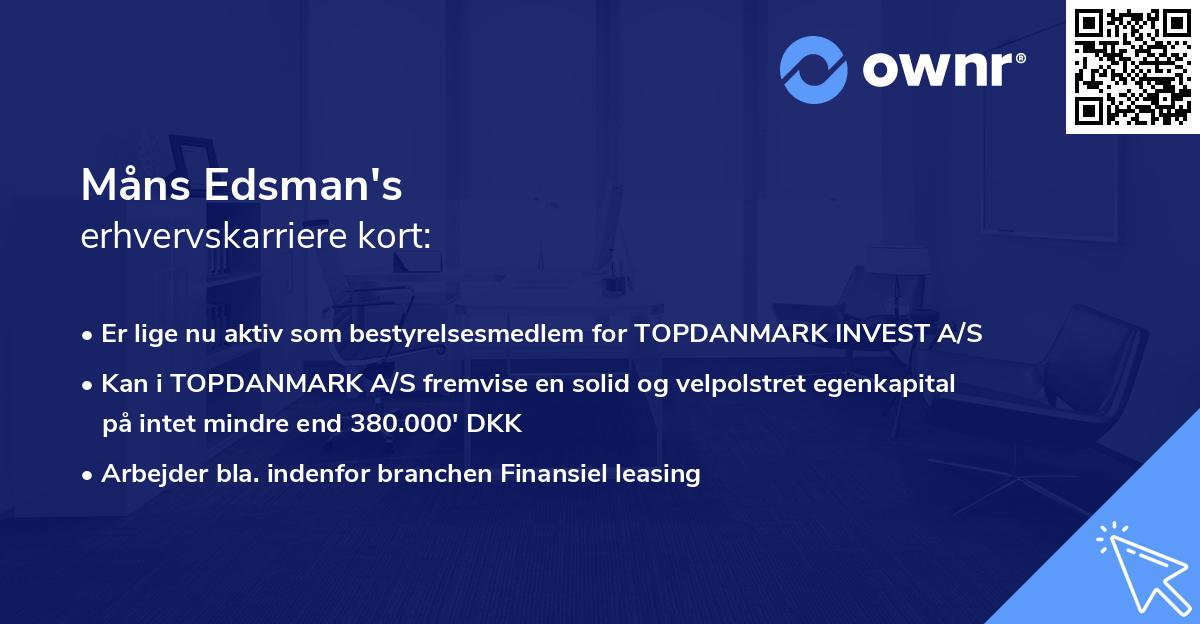 Måns Edsman's erhvervskarriere kort