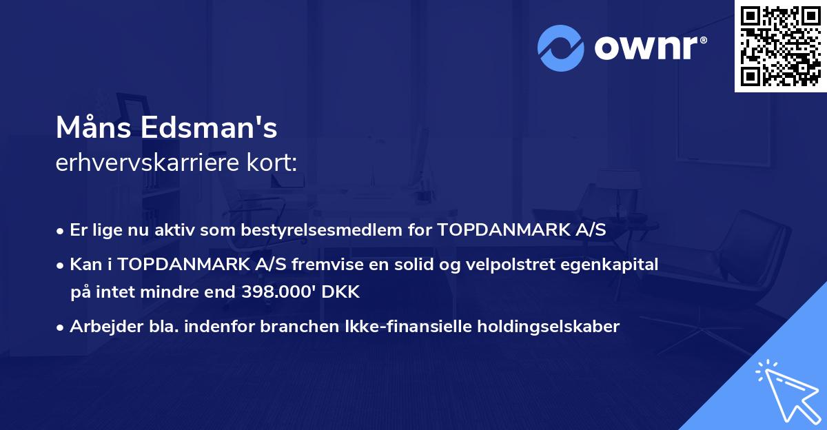 Måns Edsman's erhvervskarriere kort