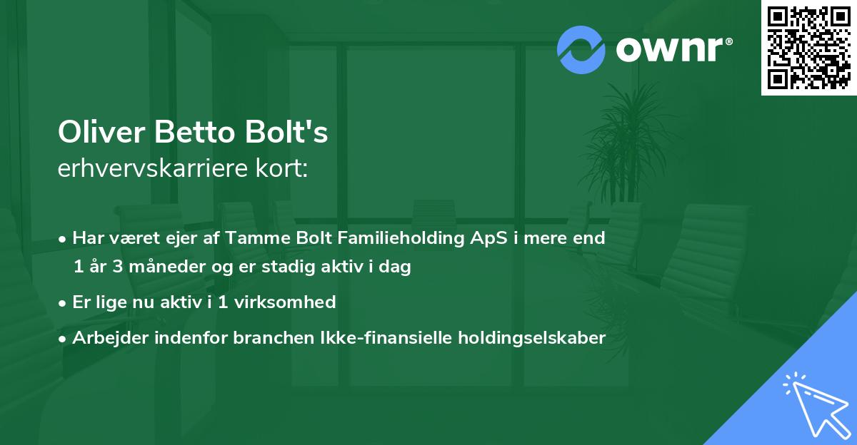 Oliver Betto Bolt's erhvervskarriere kort