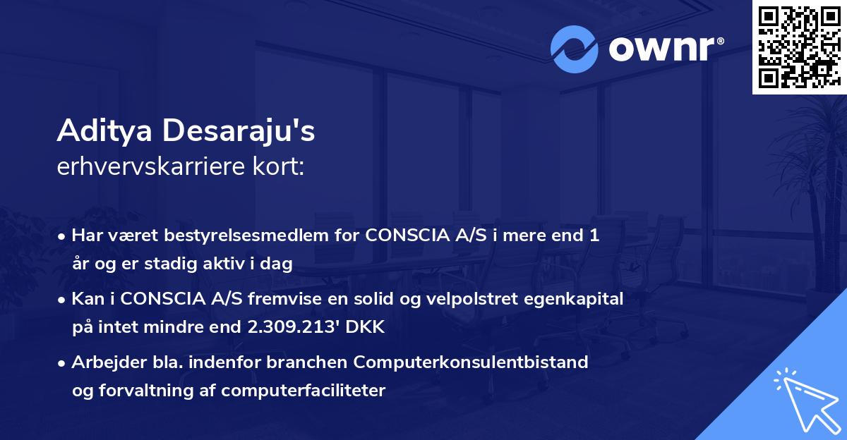 Aditya Desaraju's erhvervskarriere kort