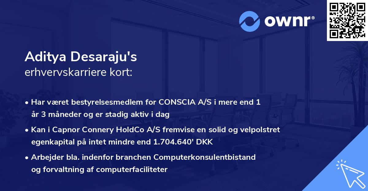 Aditya Desaraju's erhvervskarriere kort