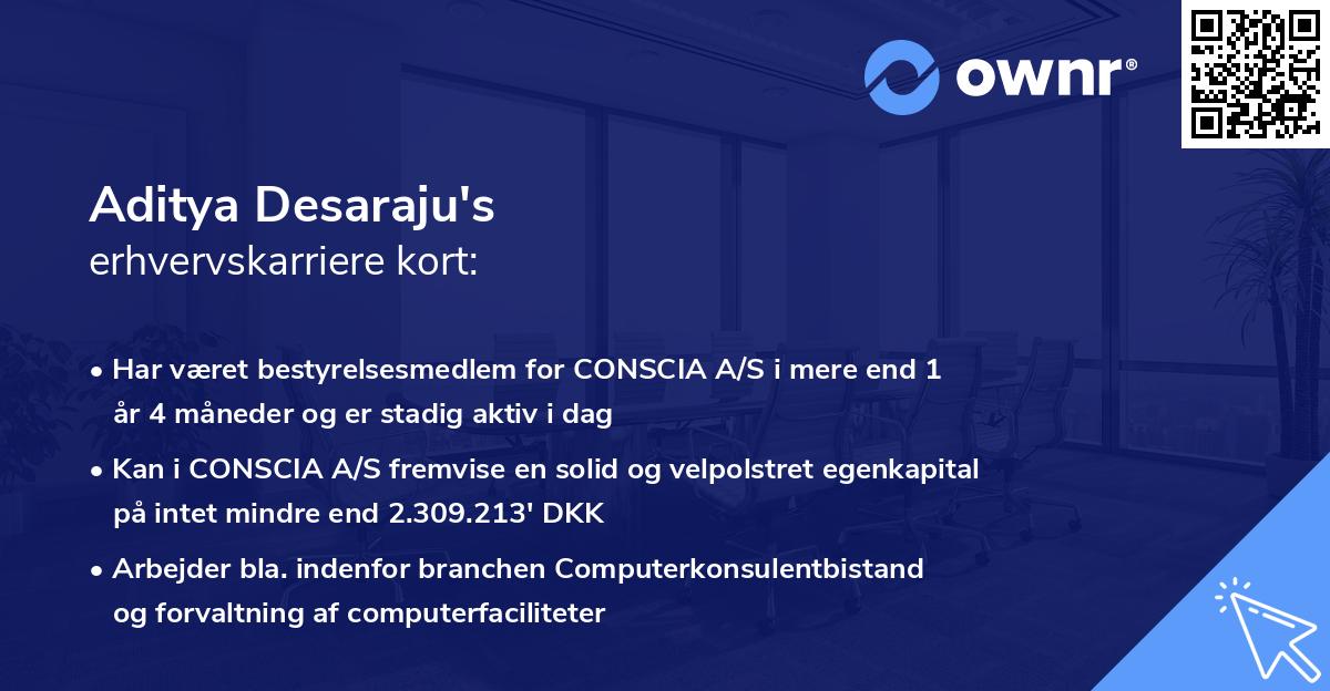 Aditya Desaraju's erhvervskarriere kort
