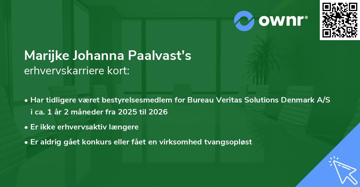 Marijke Johanna Paalvast's erhvervskarriere kort