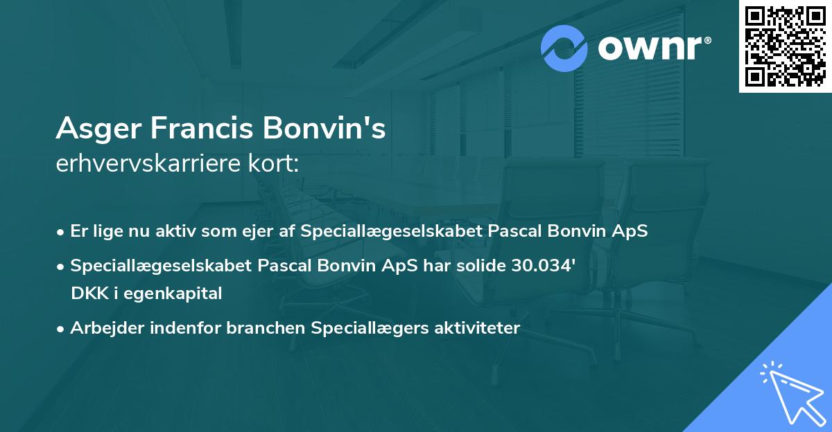 Asger Francis Bonvin's erhvervskarriere kort