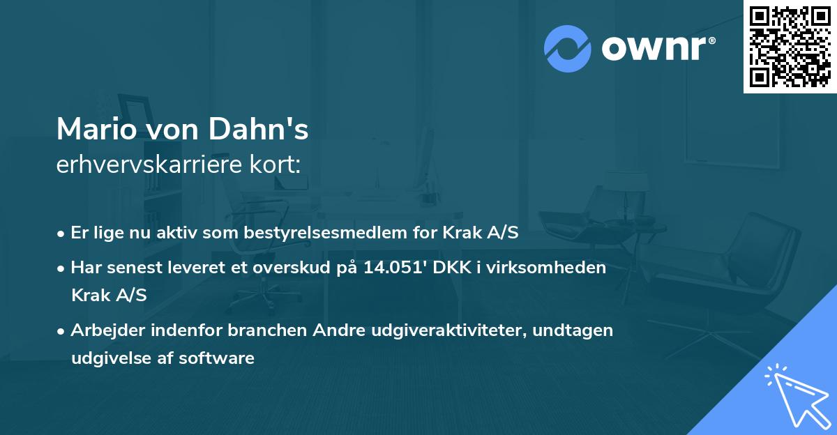 Mario von Dahn's erhvervskarriere kort