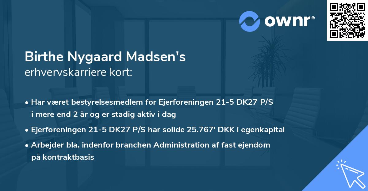 Birthe Nygaard Madsen's erhvervskarriere kort
