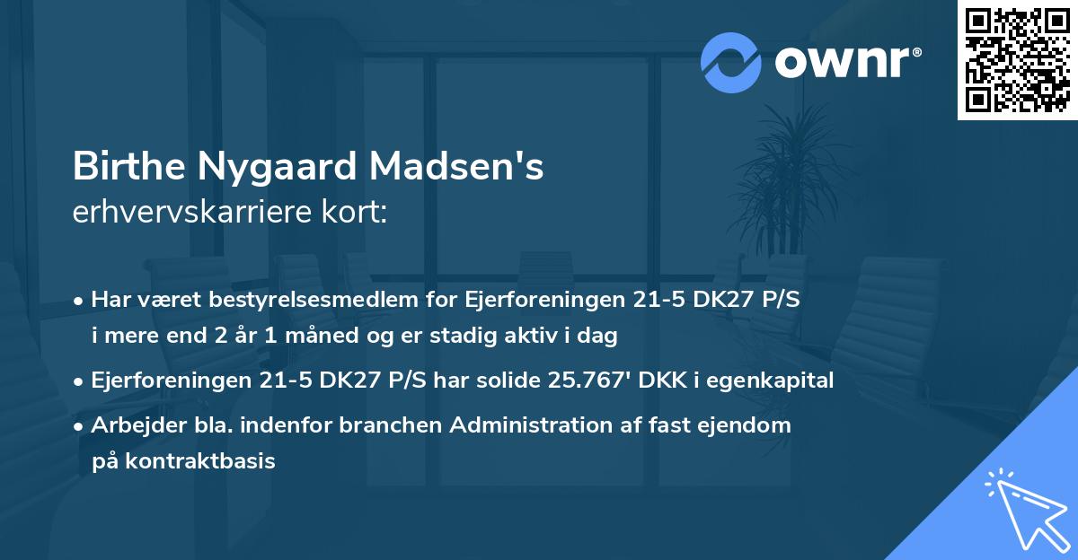 Birthe Nygaard Madsen's erhvervskarriere kort