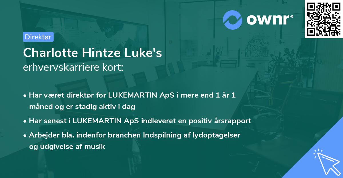 Charlotte Hintze Luke's erhvervskarriere kort
