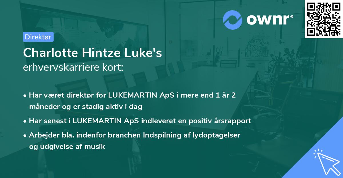 Charlotte Hintze Luke's erhvervskarriere kort