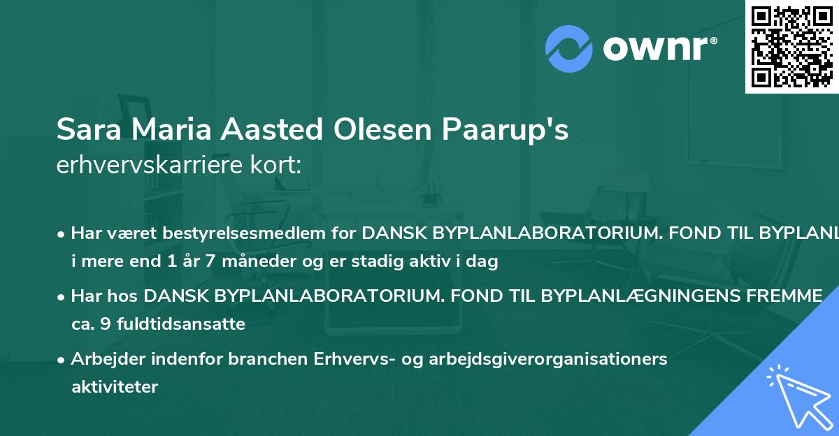Sara Maria Aasted Olesen Paarup's erhvervskarriere kort