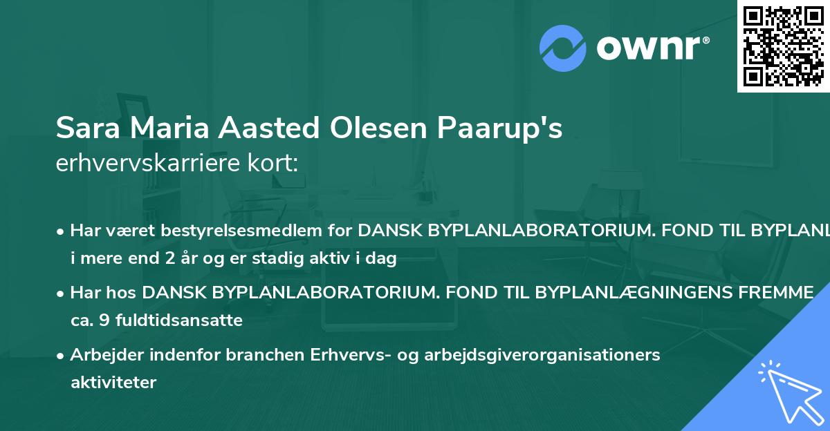 Sara Maria Aasted Olesen Paarup's erhvervskarriere kort