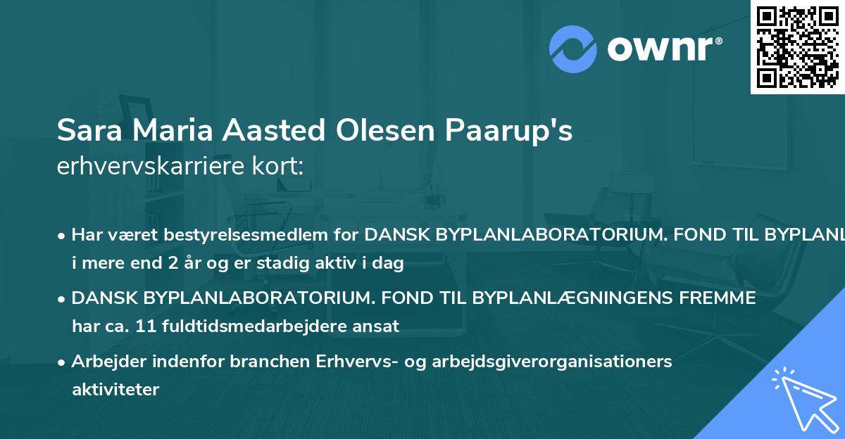 Sara Maria Aasted Olesen Paarup's erhvervskarriere kort