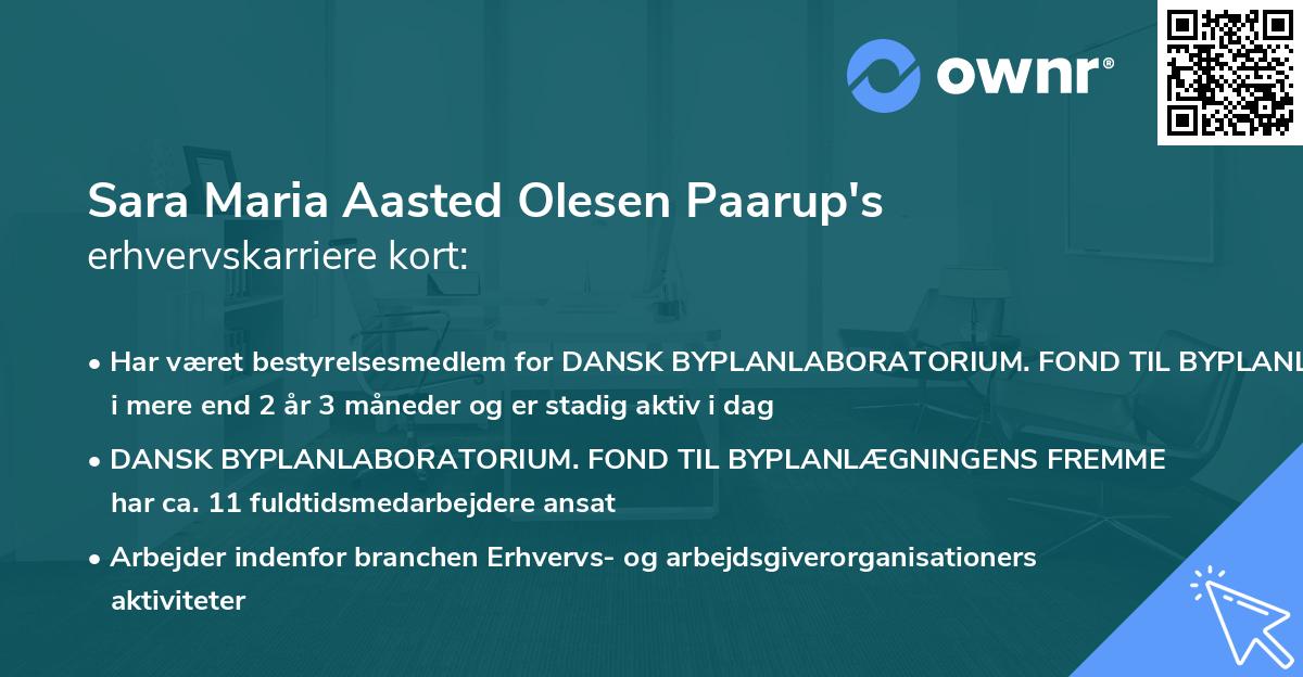 Sara Maria Aasted Olesen Paarup's erhvervskarriere kort