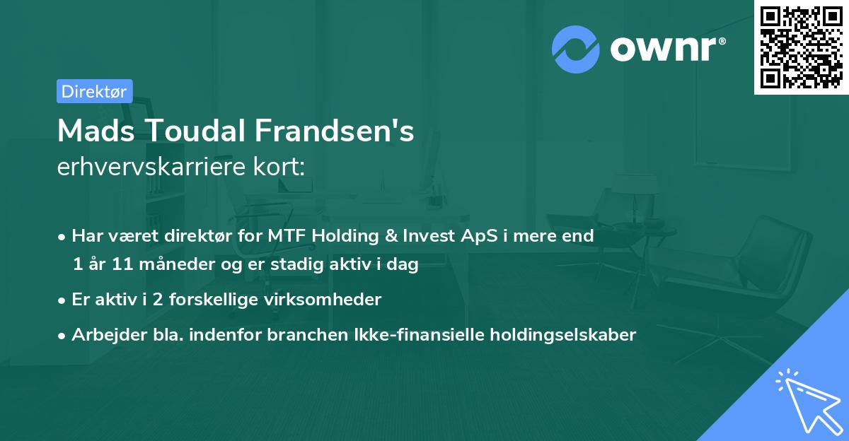 Mads Toudal Frandsen's erhvervskarriere kort