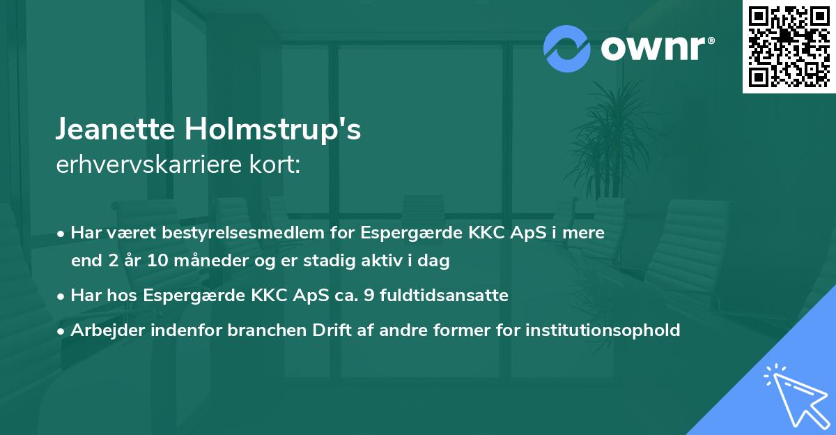Jeanette Holmstrup's erhvervskarriere kort