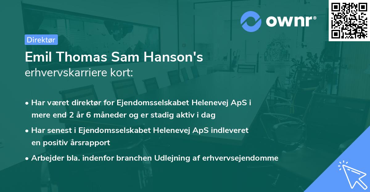 Emil Thomas Sam Hanson's erhvervskarriere kort