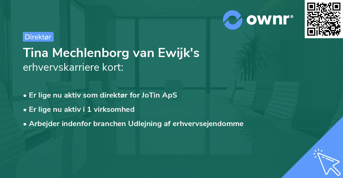 Tina Mechlenborg van Ewijk's erhvervskarriere kort