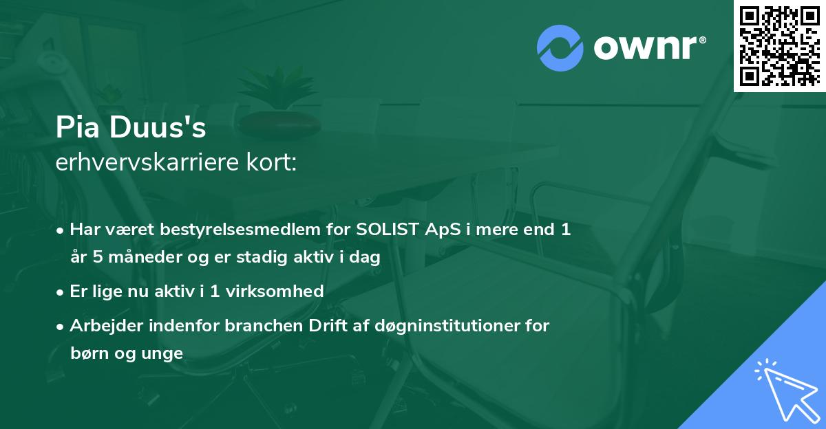 Pia Duus's erhvervskarriere kort