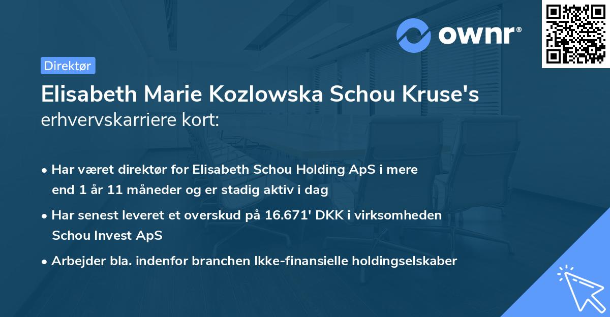 Elisabeth Marie Kozlowska Schou Kruse's erhvervskarriere kort