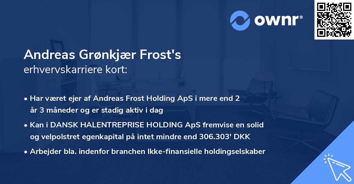 Andreas Grønkjær Frost's erhvervskarriere kort