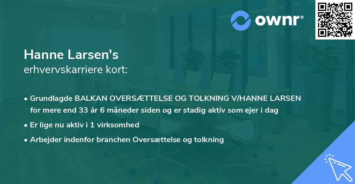 Hanne Larsen's erhvervskarriere kort