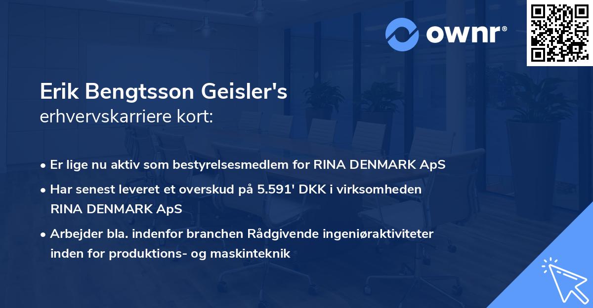 Erik Bengtsson Geisler's erhvervskarriere kort