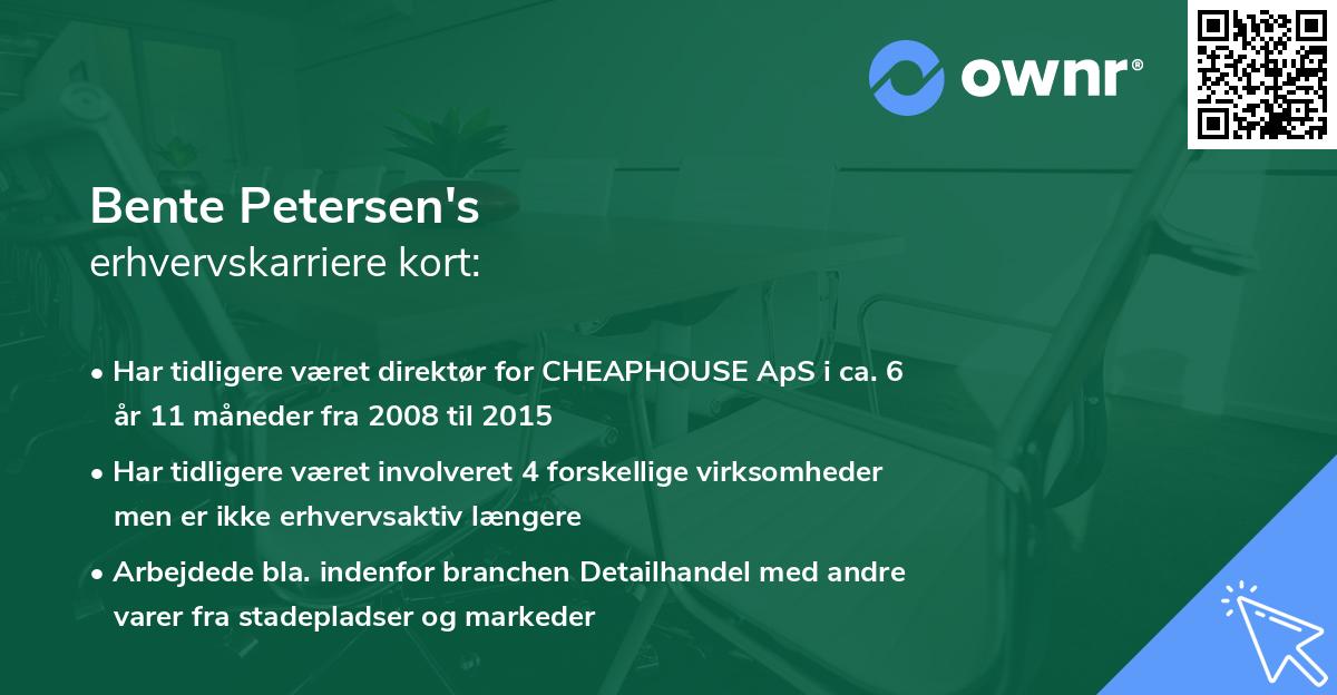 Bente Petersen's erhvervskarriere kort