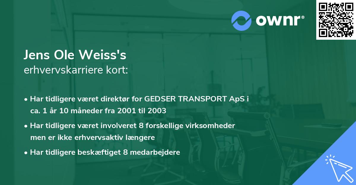 Jens Ole Weiss's erhvervskarriere kort