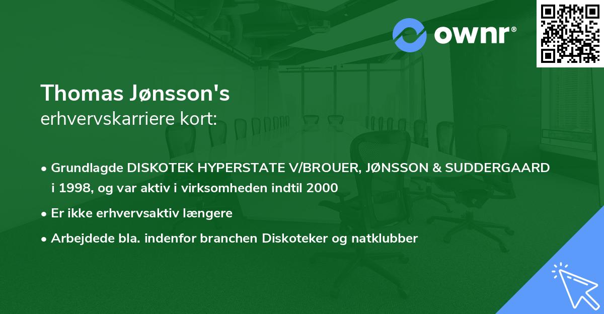 Thomas Jønsson's erhvervskarriere kort