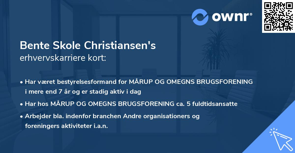 Bente Skole Christiansen's erhvervskarriere kort