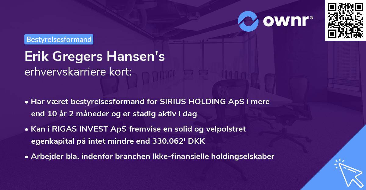 Erik Gregers Hansen's erhvervskarriere kort