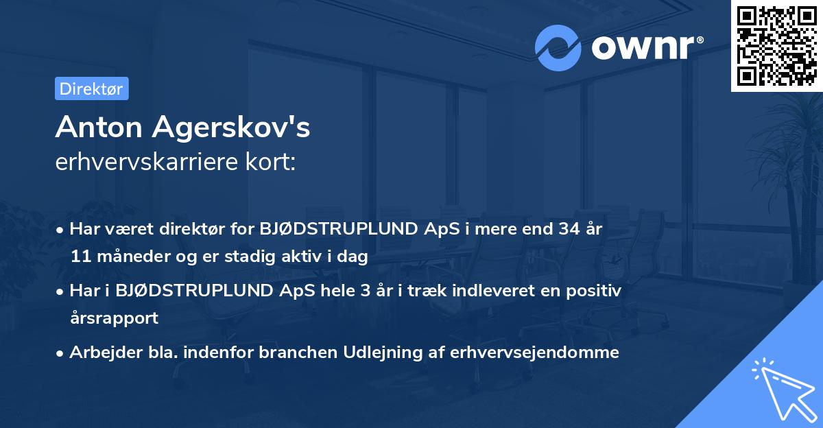 Anton Agerskov's erhvervskarriere kort