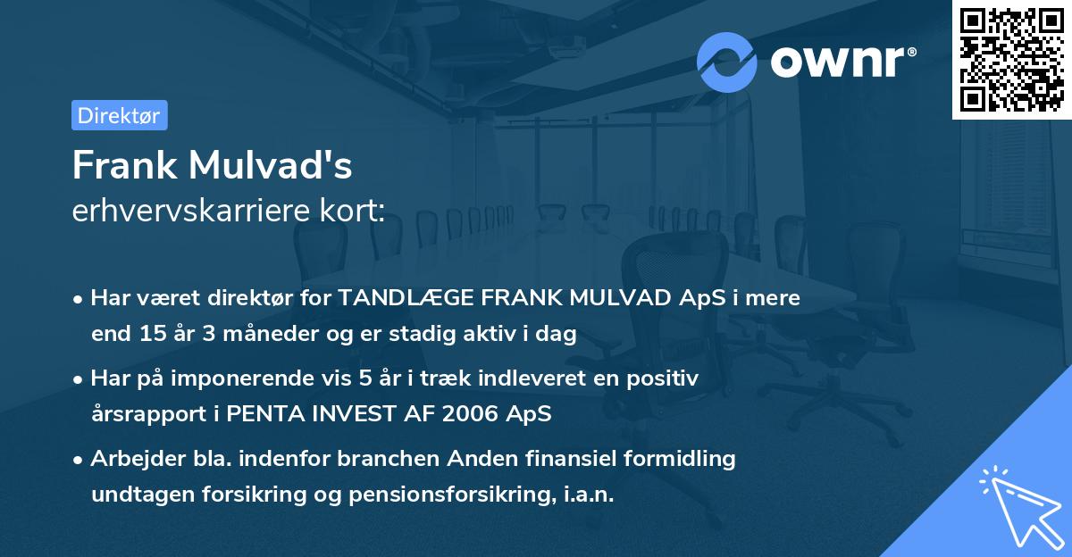 Frank Mulvad's erhvervskarriere kort