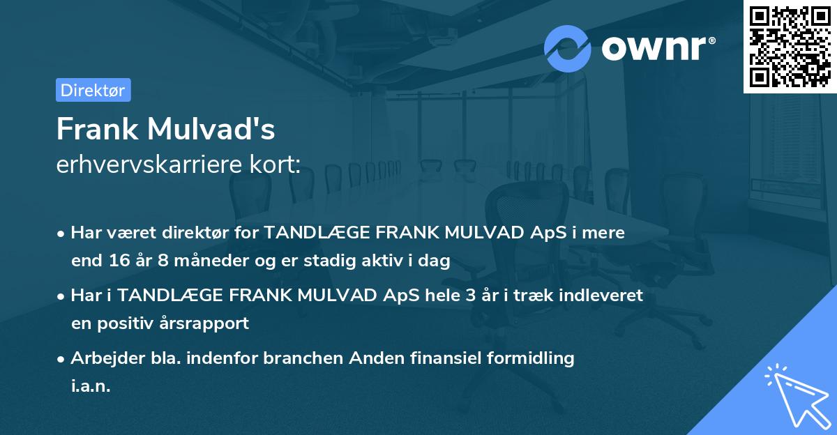 Frank Mulvad's erhvervskarriere kort