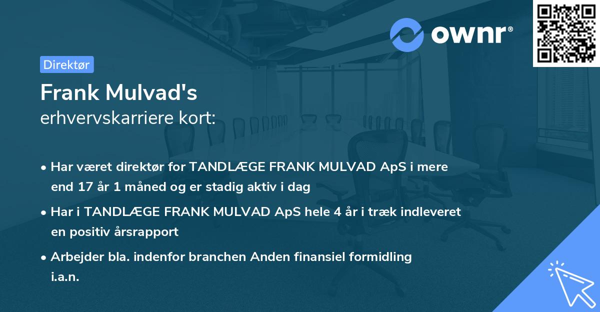 Frank Mulvad's erhvervskarriere kort