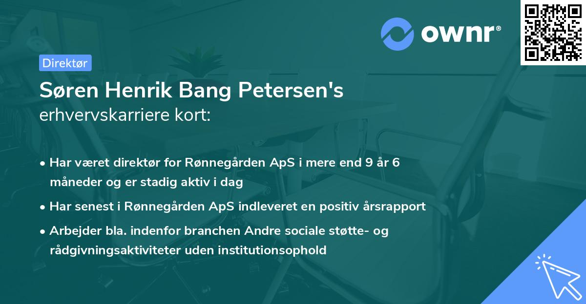 Søren Henrik Bang Petersen's erhvervskarriere kort