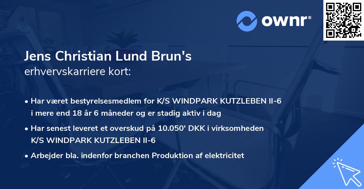 Jens Christian Lund Brun's erhvervskarriere kort