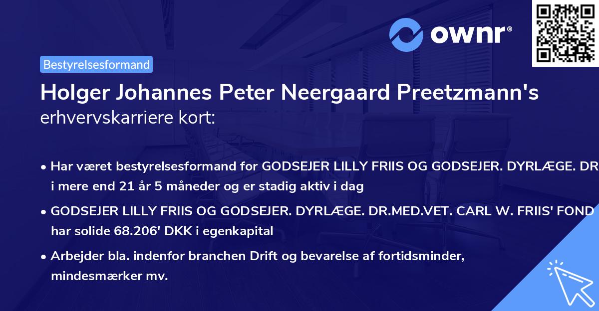 Holger Johannes Peter Neergaard Preetzmann's erhvervskarriere kort