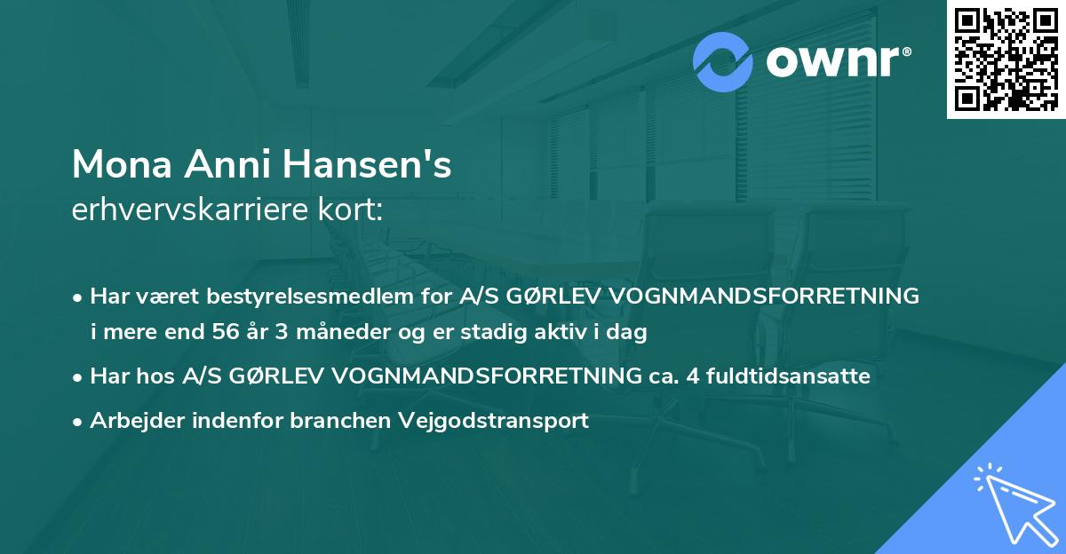 Mona Anni Hansen's erhvervskarriere kort