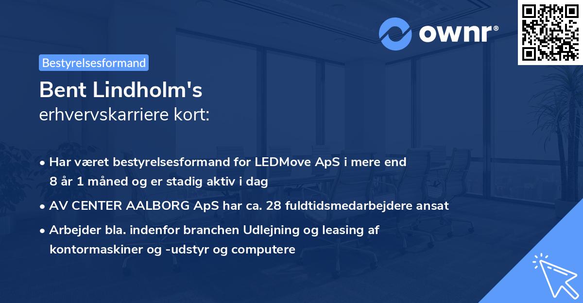 Bent Lindholm's erhvervskarriere kort