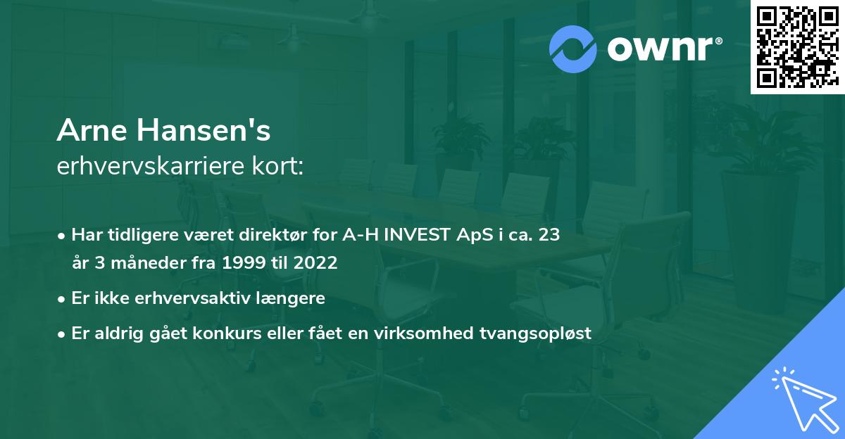 Arne Hansen's erhvervskarriere kort