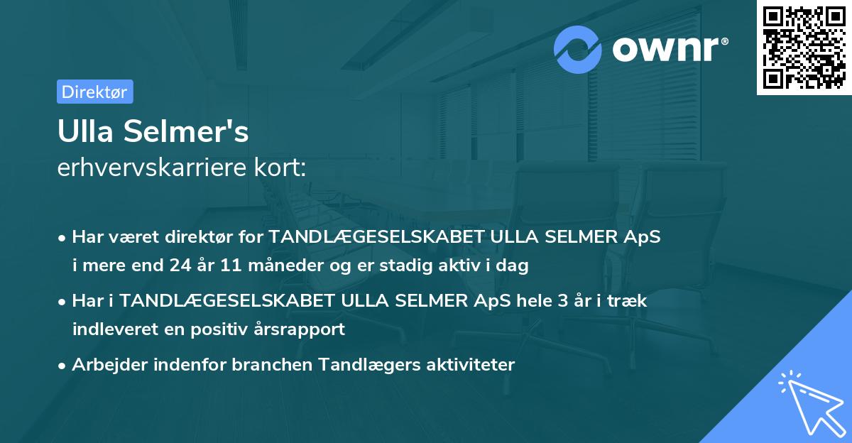 Ulla Selmer's erhvervskarriere kort