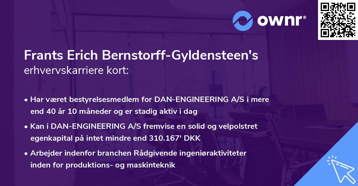 Frants Erich Bernstorff-Gyldensteen's erhvervskarriere kort