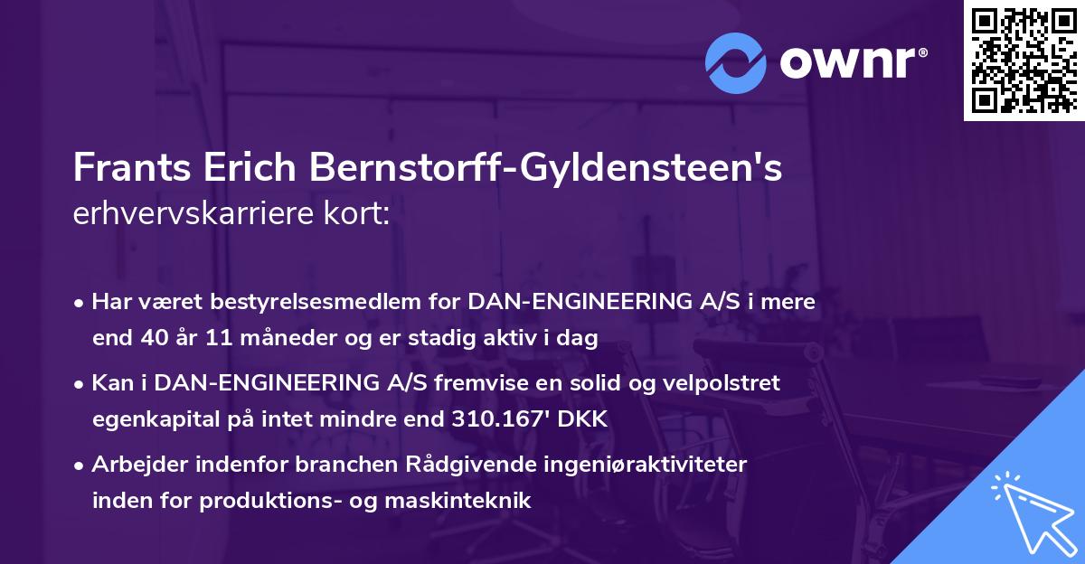 Frants Erich Bernstorff-Gyldensteen's erhvervskarriere kort